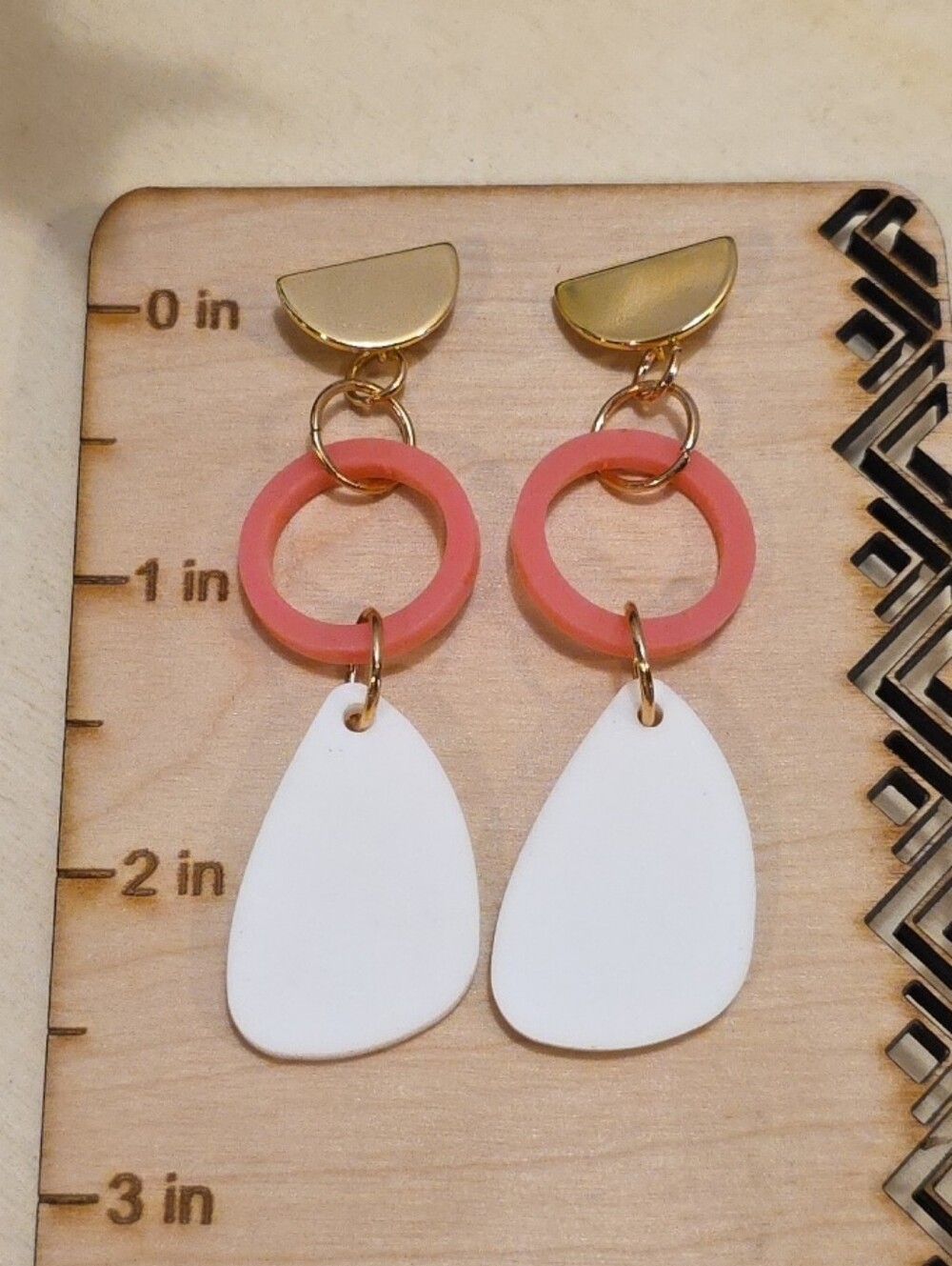 Gold-Tone Pink & White Drop Earrings
